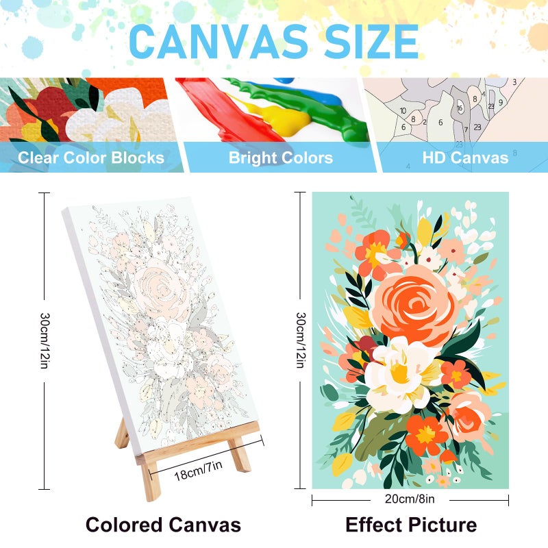 Offito 4 Pack Framed Paint by Numbers Kit for Adults Beginners with Wooden Easel, Flowers Easy Paint by Number Kit with Frame, Watercolor Adult Paint by Number Framed Canvas (8 * 12 Inch) - Image 3