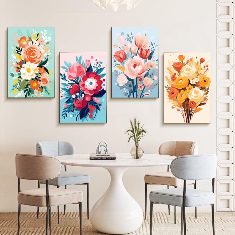 Offito 4 Pack Framed Paint by Numbers Kit for Adults Beginners with Wooden Easel, Flowers Easy Paint by Number Kit with Frame, Watercolor Adult Paint by Number Framed Canvas (8 * 12 Inch) - Image 2