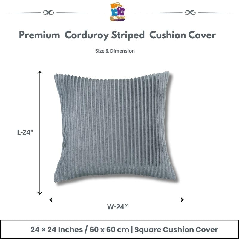 RD TREND® Cushion Cover Set of 5, Decorative Sofa Living Room Home Square Cushion Covers 24 Inch x 24 Inch, Aesthetic Corduroy Striped Double Sided (Grey,Pack of 5) - Image 2