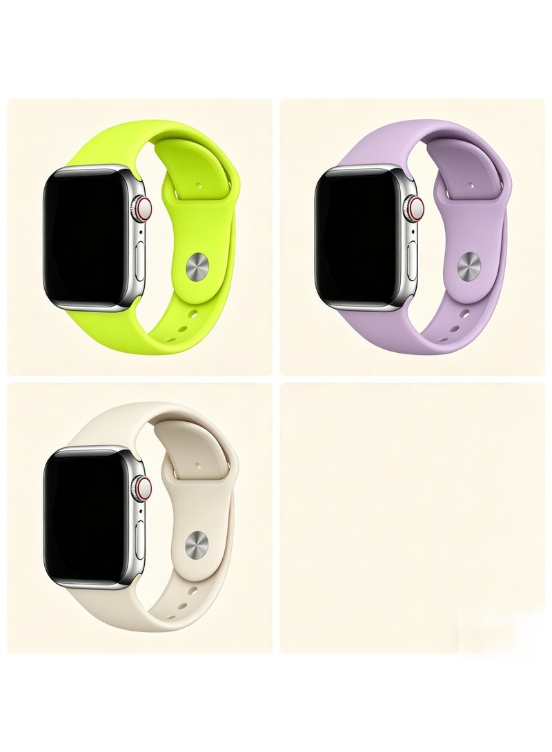3 قطع حزام ساعة آبل 45 مم 44 مم 42 مم سيليكون بديل لسلسلة iWatch 9/8/7/SE/6/5/4/3/2/1 - Image 1