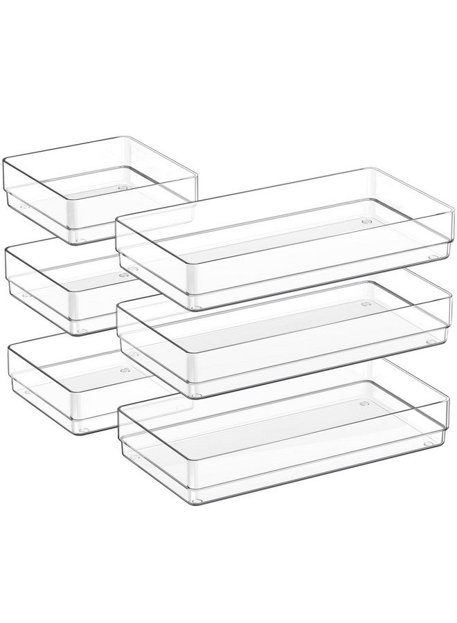 SMARTAKE 6 PCS Clear Plastic Drawer Organizers Set, Large Size Non-Slip Desk Drawer Organizer, 2-Size Versatile Bathroom and Vanity Drawer Organizer Trays for Makeup, Bedroom, Office, Kitchen Utensils - Image 1