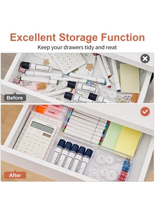 SMARTAKE 6 PCS Clear Plastic Drawer Organizers Set, Large Size Non-Slip Desk Drawer Organizer, 2-Size Versatile Bathroom and Vanity Drawer Organizer Trays for Makeup, Bedroom, Office, Kitchen Utensils - Image 4