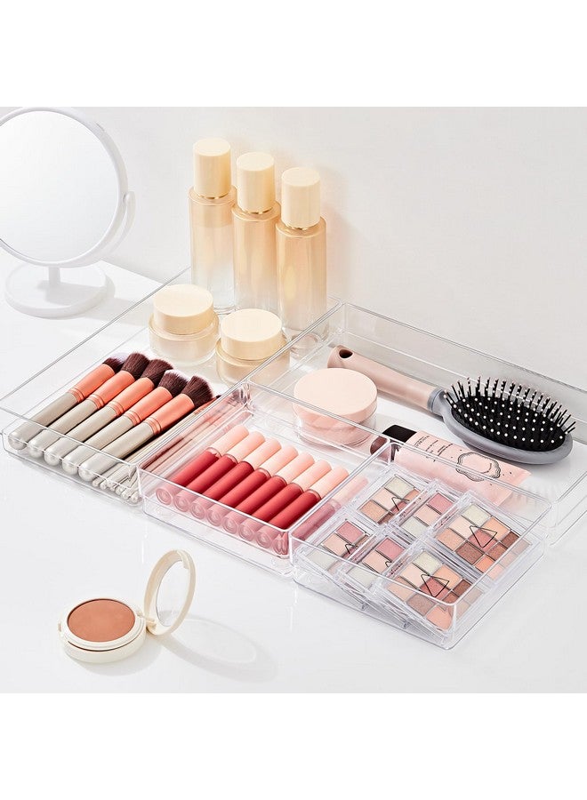 SMARTAKE 6 PCS Clear Plastic Drawer Organizers Set, Large Size Non-Slip Desk Drawer Organizer, 2-Size Versatile Bathroom and Vanity Drawer Organizer Trays for Makeup, Bedroom, Office, Kitchen Utensils - Image 3