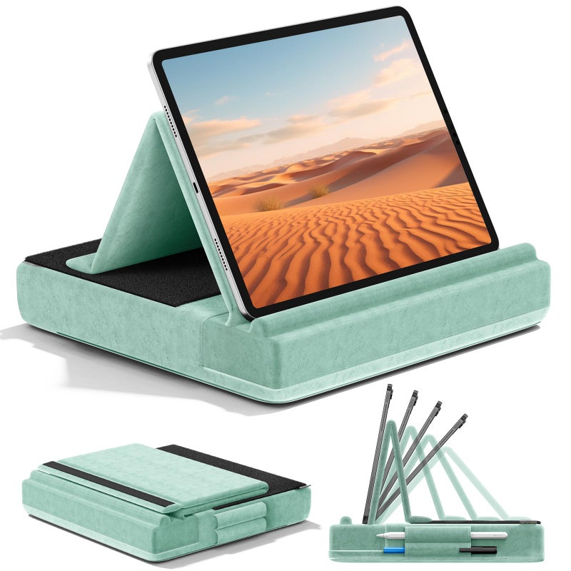 KDD Tablet Pillow Stand, Multi-Angle Viewing Ipad Holder for Lap, Bed and Desk, Foldable Soft Pad Dock with Stylus Mount Compatible with Ipad Pro 12.9, 10.5, 11, Air, Mini, Phones, Books, E-Reader - Image 1