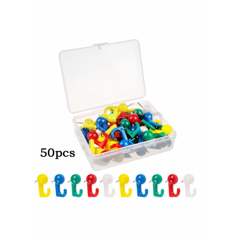 SOLARAE Colored Push Pin,  Plastic Colored Push Pin Hooks Wall Hooks Mixed Color Thumb Nail For Cork Board Map Photo Calendar, Home Office School Supplies (50Pcs) - Image 3