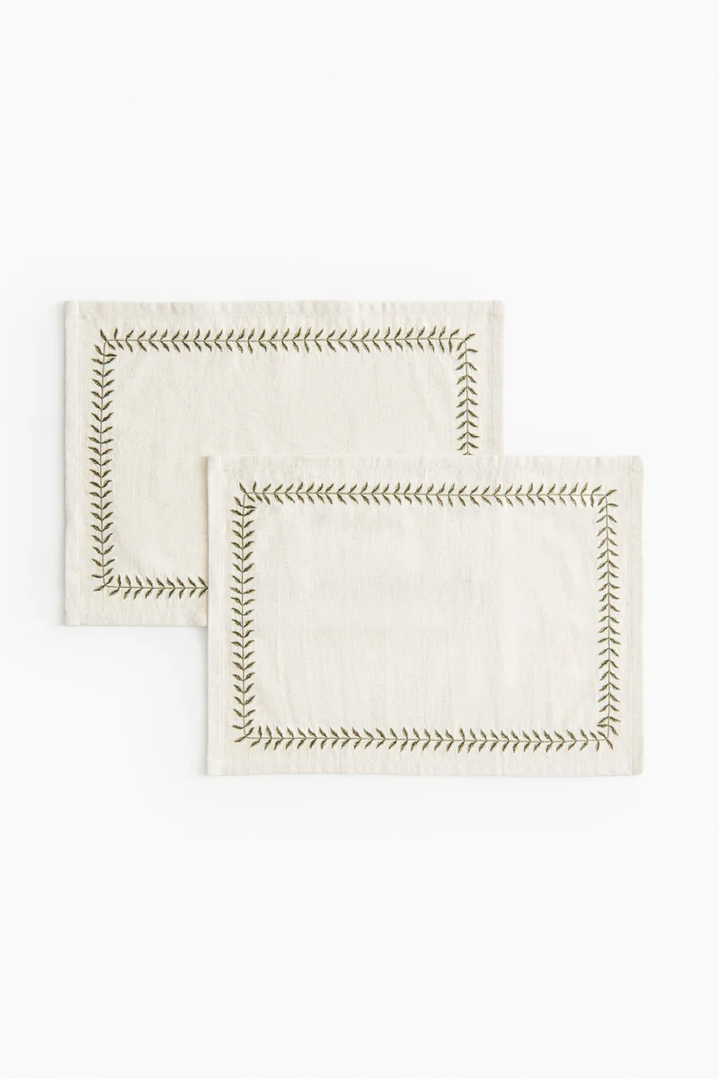 H&M 2-pack embroidered linen-blend placemats