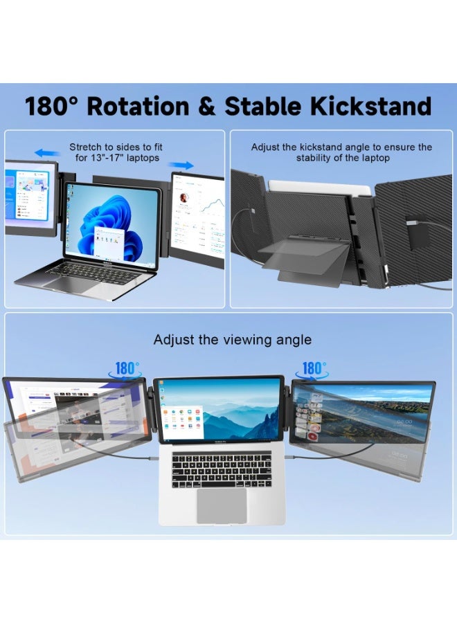 14" Triple Portable Laptop Monitor – FHD 1080P IPS Screen Extender with USB-C/HDMI, Plug & Play for 13–17" Laptops, Windows/Mac/Chrome/Surface/Switch/PS5 - Image 4