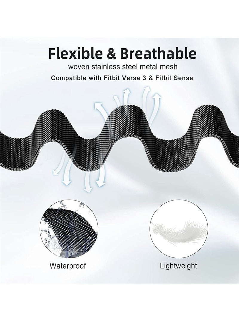 Y&D Bands for Fitbit Versa 3, Metal Compatible with Sense, Stainless Steel Mesh Breathable Wristband Strap Adjustable Magnet Lock, Replacement Wristbands Women and Men (Large) - Image 4