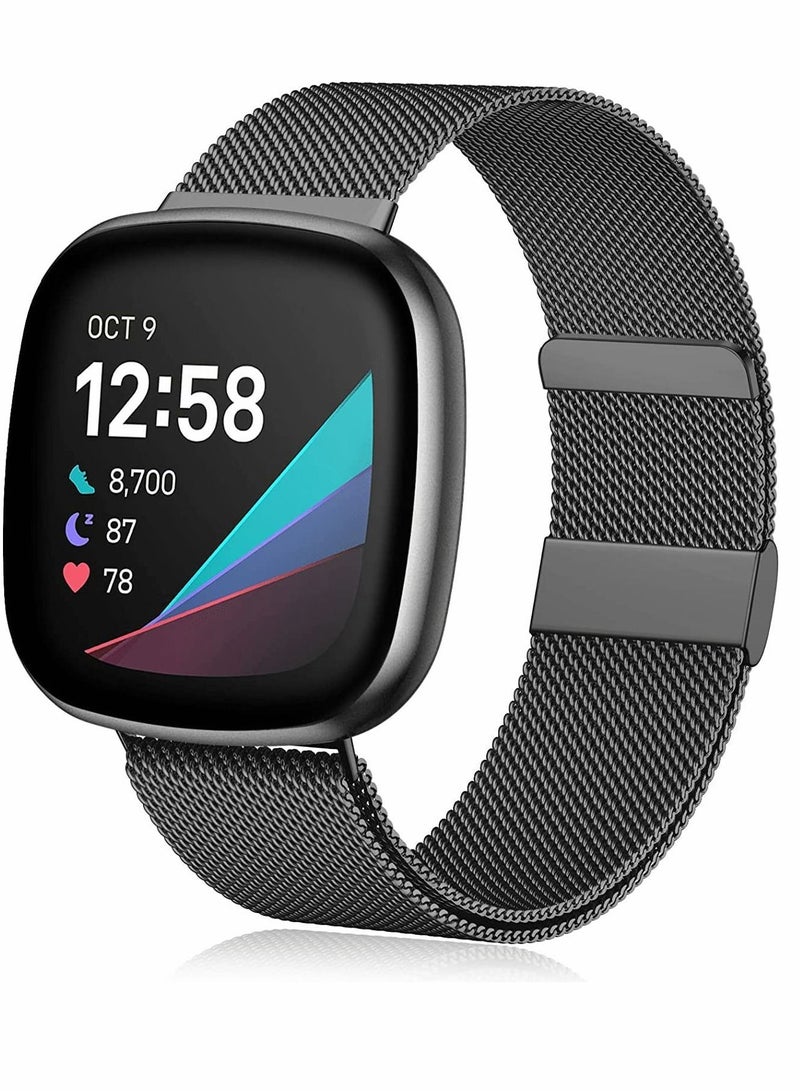 Y&D Bands for Fitbit Versa 3, Metal Compatible with Sense, Stainless Steel Mesh Breathable Wristband Strap Adjustable Magnet Lock, Replacement Wristbands Women and Men (Large) - Image 1