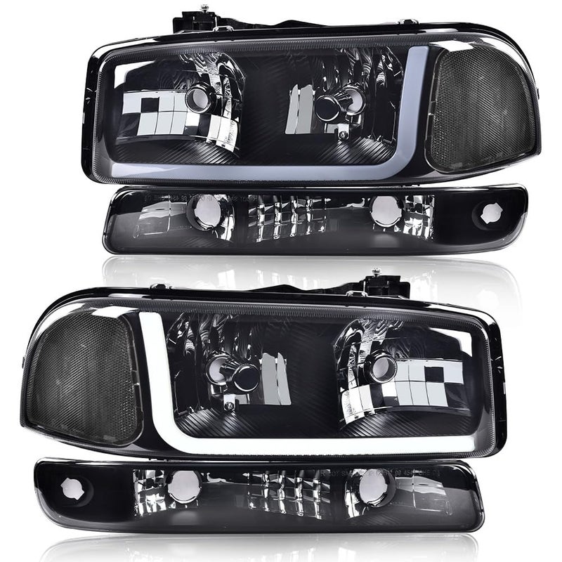 GPLUS LED DRL Headlights Assembly Compatible with 19992007 GMC Sierra 150020012007 GMC Sierra 1500 HD Bumper Headlamps Smoky Lens Black Housing Clear Reflectorfaros delanteros