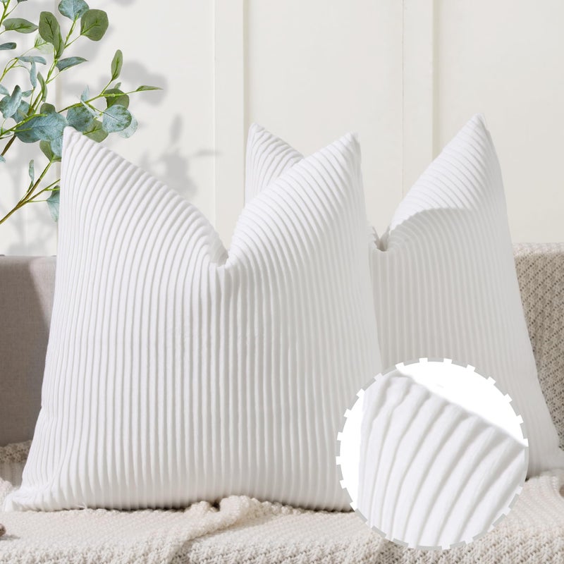 YCOLL White Pillow Covers 20x20 Set of 2 Velvet Striped Pattern - Soft Throw Pillows for Home Decor  Luxury Decorative Pillow Covers for Couch  Bed Living Room - Image 1