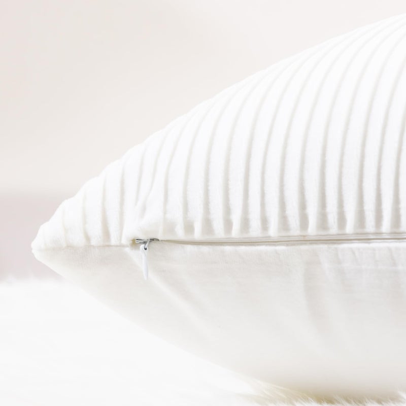 YCOLL White Pillow Covers 20x20 Set of 2 Velvet Striped Pattern - Soft Throw Pillows for Home Decor  Luxury Decorative Pillow Covers for Couch  Bed Living Room - Image 2
