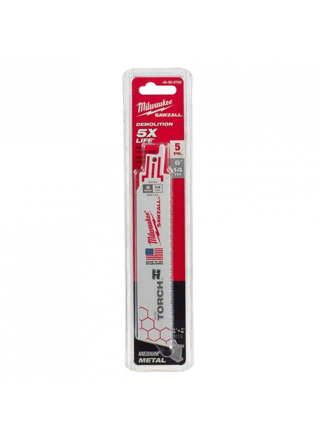 Milwaukee Tool 6" 14 TPI The Torch Sawzall (5 Pack) 48-00-5782  - Image 1