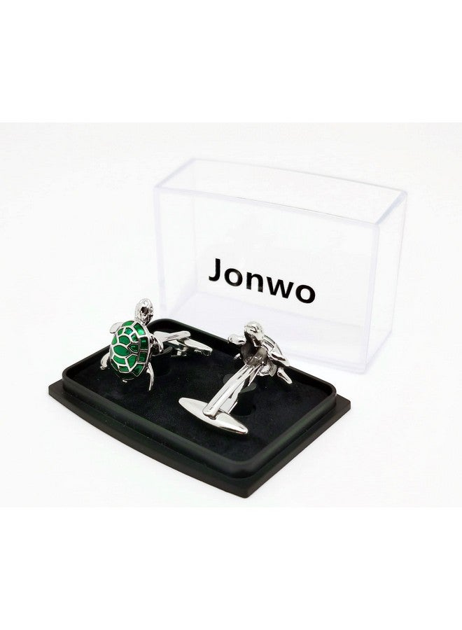 Jonwo Green Turtle Men'S Cufflinks For Wedding Daily French Cuff Tuxedo Shirt In Gift Box Brass Metal Shirt Buttons Cufflinks Jewelry Anniversary - Image 3