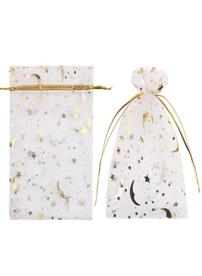 LOAVER 3.5x4.7 Inches Heart Printed Orchid Organza Bags Candy Gift Bags-100Pieces (Stars and Moon White Bag) - Image 4