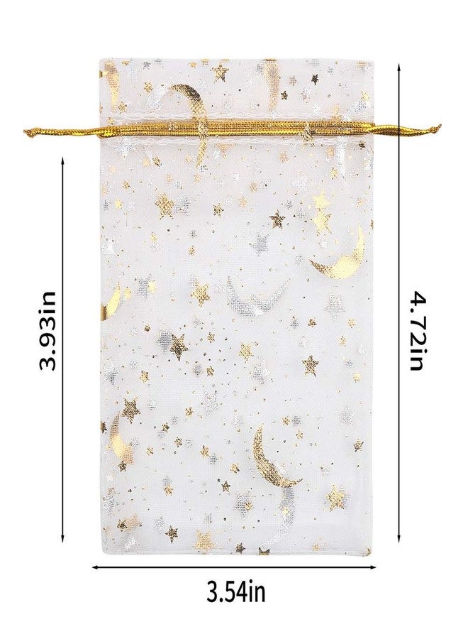 LOAVER 3.5x4.7 Inches Heart Printed Orchid Organza Bags Candy Gift Bags-100Pieces (Stars and Moon White Bag) - Image 2