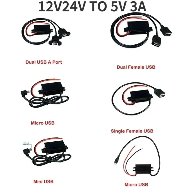 مزدوج USB 12 فولت 24 فولت إلى 5 فولت 3 أمبير DC DC محول تنحي وحدة إمداد الطاقة - Image 4