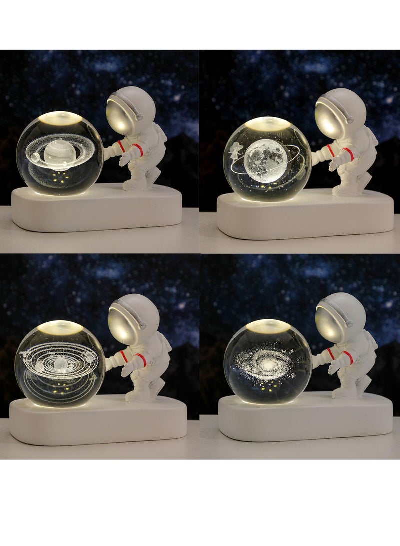 Bukela 2.4inch(60mm) Astronauts Night Light 3D Laser Engraved Quartz Glass Ball Home Decor Crafts (Saturn), White - Image 2