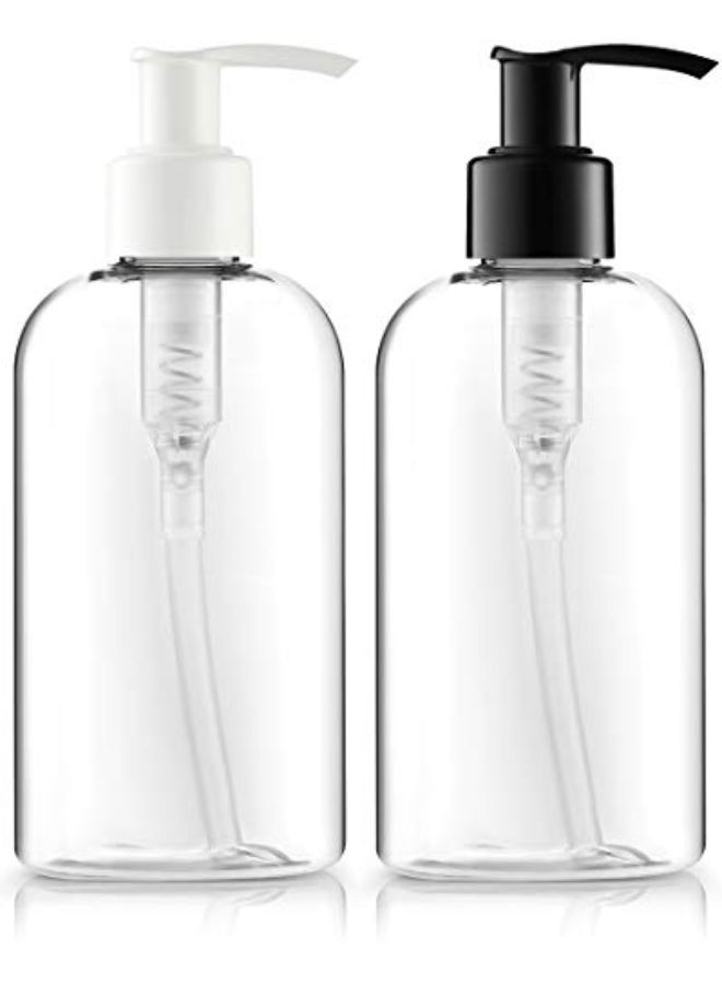 Bar5F Plastic Bottles With Pump Dispenser, 8 Oz | Leak Proof, Empty, Clear Refillable, Bpa Free For Body Wash, Moisturizer, Face Cream, Liquid Soap | Black & White Pumping Caps | Set Of 2 - Image 1