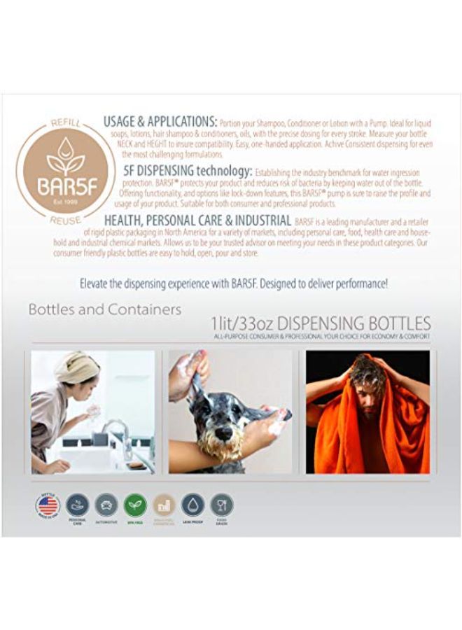 Bar5F Plastic Bottles With Pump Dispenser, 8 Oz | Leak Proof, Empty, Clear Refillable, Bpa Free For Body Wash, Moisturizer, Face Cream, Liquid Soap | Black & White Pumping Caps | Set Of 2 - Image 3