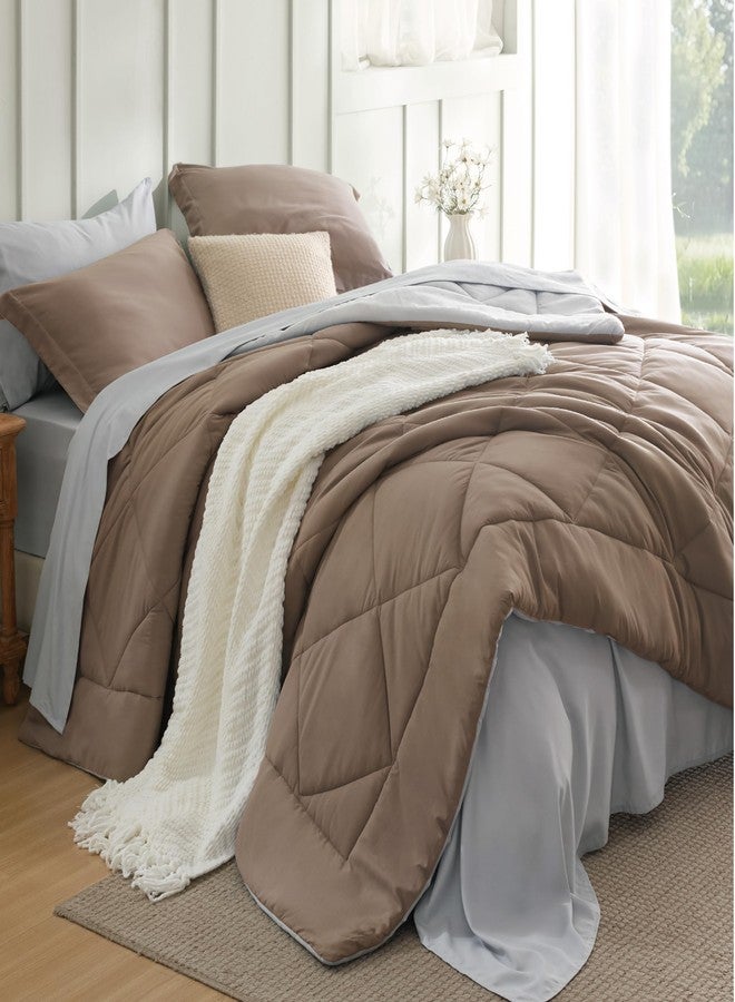 Bedsure Brown King Size Comforter Set - 7 Pieces Reversible King Bed in a Bag, King Bed Set Brown and Grey with Comforters, Sheets, Pillowcases & Shams - Image 1