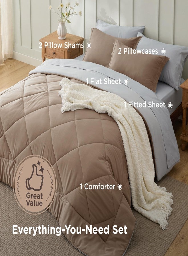 Bedsure Brown King Size Comforter Set - 7 Pieces Reversible King Bed in a Bag, King Bed Set Brown and Grey with Comforters, Sheets, Pillowcases & Shams - Image 3