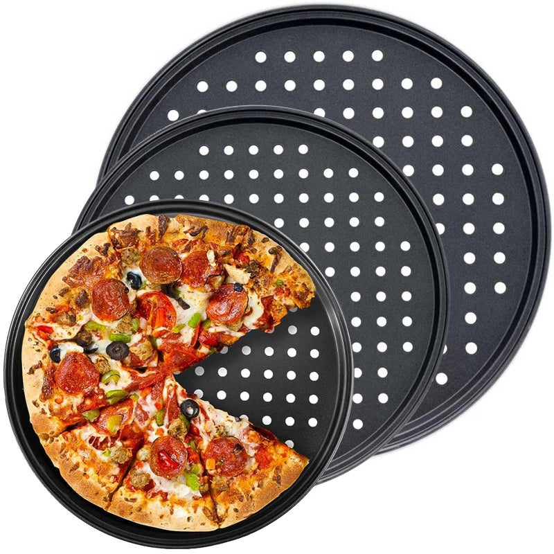 Handook Pizza Pan Set Carbon Steel Pizza Pan with Holes for Oven Baking Supplies Home Kitchen Restaurant9 Inch 10 Inch 12 Inch