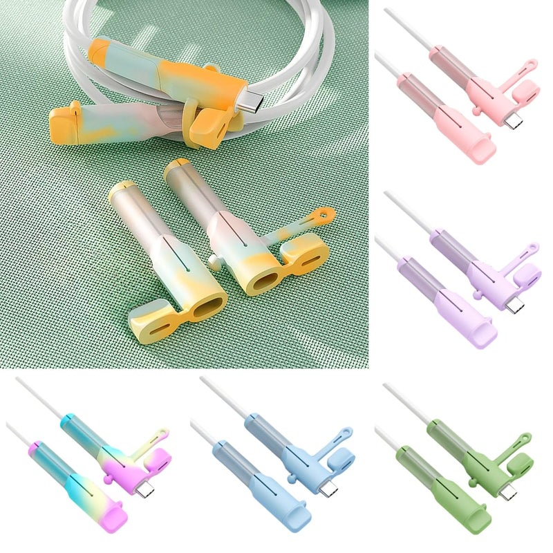 Qanhuhcuy USB C Charging Cable Protector 6 Sets (12pcs) Compatible with Android Type C Data Cable, Silicone Non-Slip Cord Savers, 3 in 1 Dustproof+Organizer+Protection, 6 Colors Wire Cover for Home & Office - Image 1