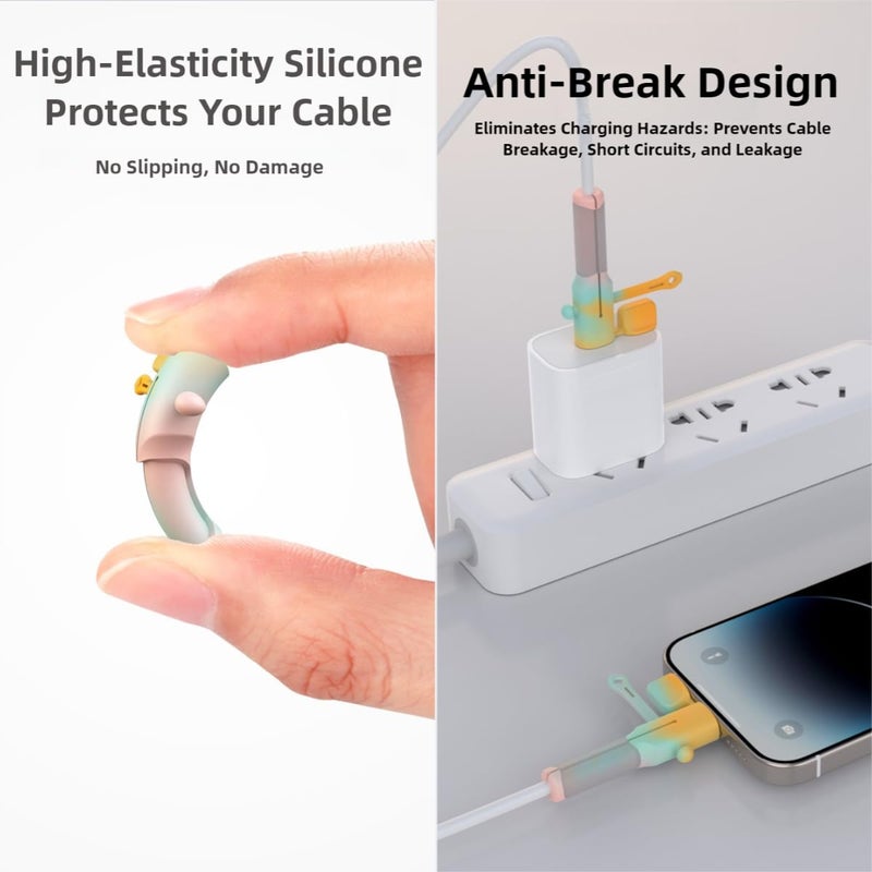 Qanhuhcuy USB C Charging Cable Protector 6 Sets (12pcs) Compatible with Android Type C Data Cable, Silicone Non-Slip Cord Savers, 3 in 1 Dustproof+Organizer+Protection, 6 Colors Wire Cover for Home & Office - Image 5
