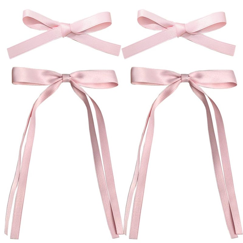 SALOCY Hair Bow Clips for Women Girls 4 PCS Hair Ribbon Clips with Long Tail Tassel Design for DIY Hairstyles Pink
