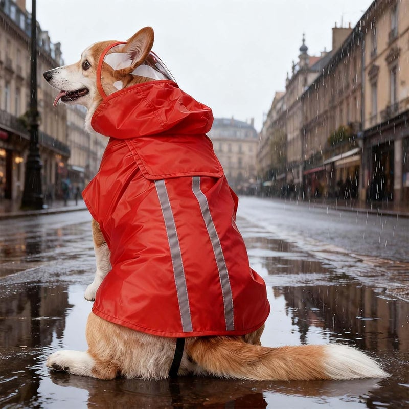 L Dog Raincoat, Reflective Portable Rain Poncho, Adjustable Hood, 15.8 in Back - Image 4