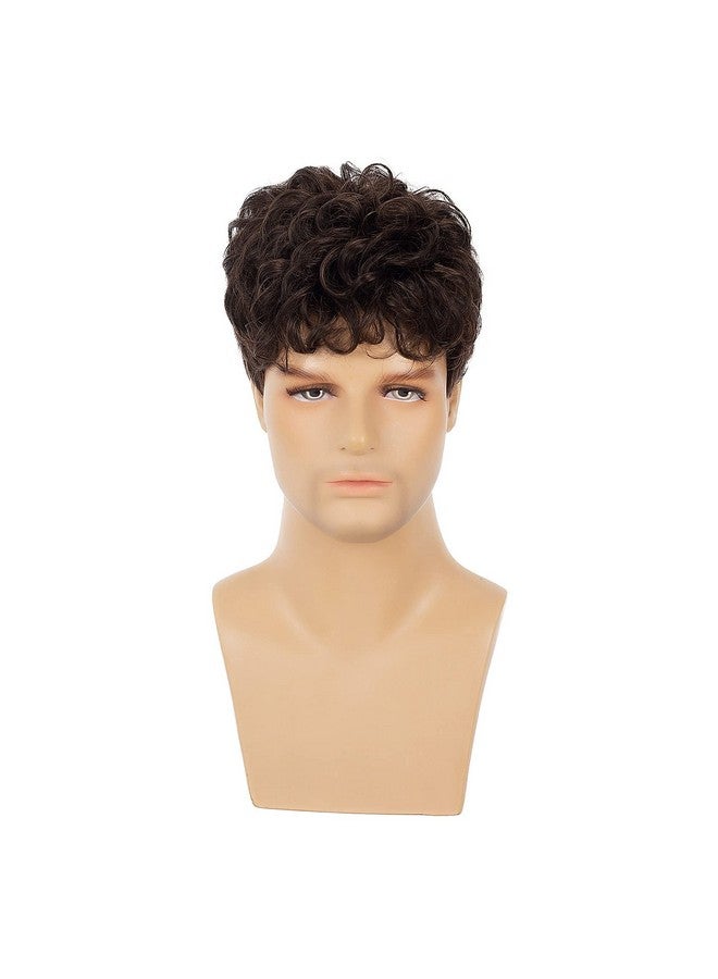 Swiking Men Brown Short Wigs Curly Fluffy Natural Synthetic Hair With Bangs Daily Full Wig For Male Guy - Image 4