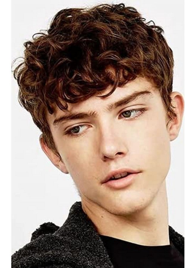 Swiking Men Brown Short Wigs Curly Fluffy Natural Synthetic Hair With Bangs Daily Full Wig For Male Guy - Image 3