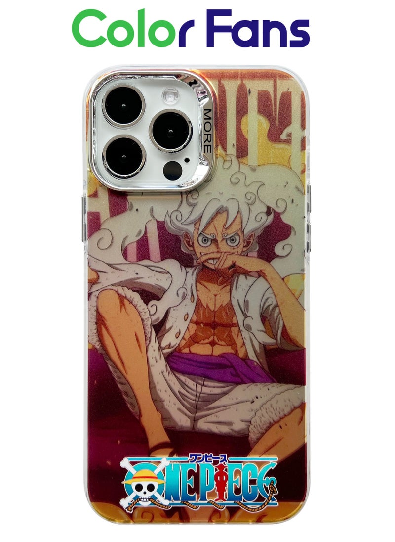 Color Fans - Cover for iPhone 14 Pro Electroplated Fluorescent Laser Phone Case with One Piece Pattern - Image 1