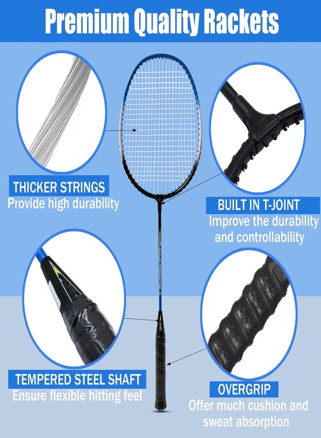 Magicorange مجموعة مضارب تنس الريشة ماجيك أورانج مكونة من 4 قطع لألعاب الفناء الخلفي الخارجية، تتضمن 4 مضارب، و4 كرات ريشة، و4 أشرطة مقبض بديلة، وحقيبة حمل واحدة (أزرق + أحمر). - Image 4