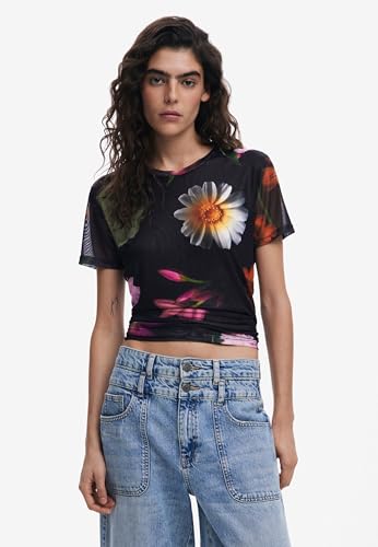 Desigual Women's Printed Tulle T-Shirt Black - Image 4