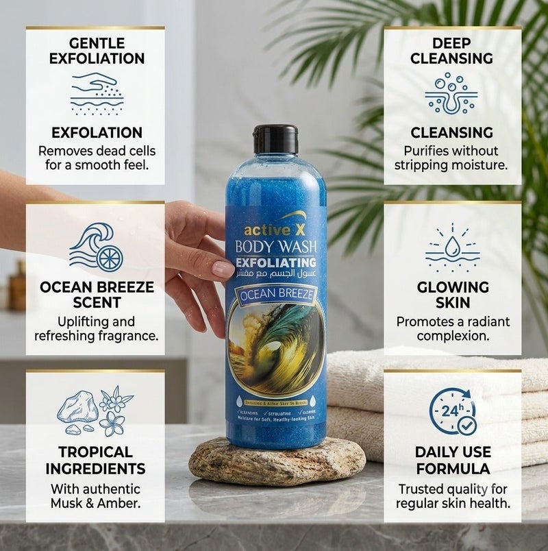 Activex Exfoliating Body Wash 1000 ml – Ocean Breeze Scent - Image 2