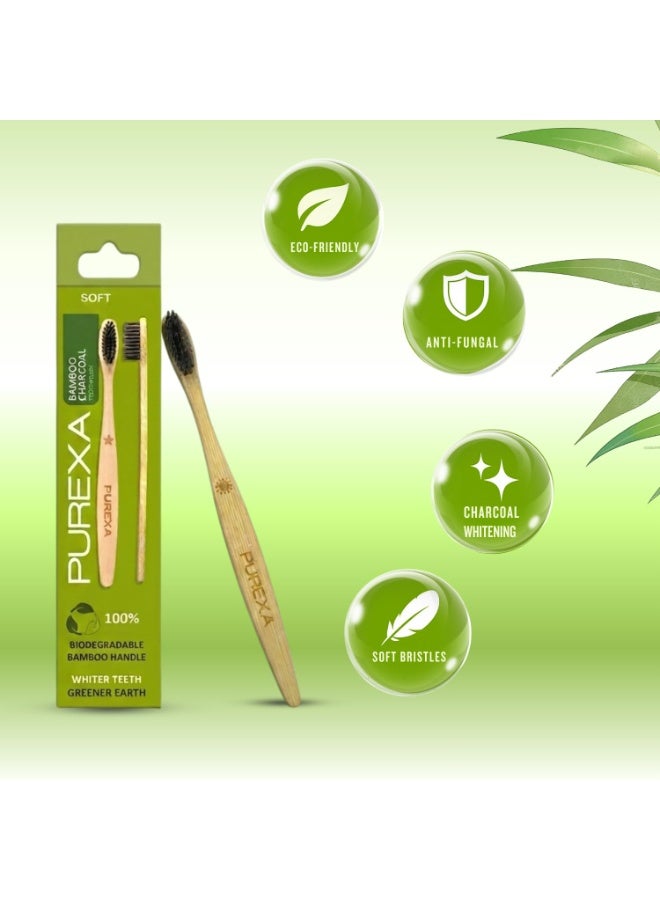PUREXA Bamboo Oral Care Combo | 1 Bamboo Toothbrush with Activated Charcoal Bristles with 1 Q Shape Copper Tongue Cleaner | Eco-Friendly Oral Hygiene Set - Image 2