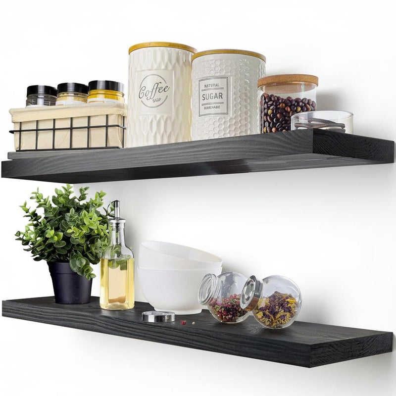 BAOBAB WORKSHOP Wood Floating Shelves for Wall 30 Inches Long, Solid Wooden Bathroom Shelf Large, Heavy Duty Wall Shelf 30 Inch Kitchen Bedroom Rustic Farmhouse, Walnut Shelves, 30W Ã— 6.7D, Set of 2 - Image 1
