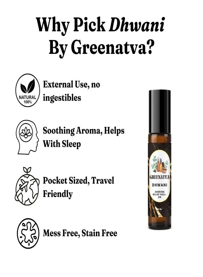 Greenatva Dhwani By Greenatva - Anti Snore Roll on, Reduces Snoring, Clears Congestion & Helps With Sleep. Marjoram, Thyme, Eucalyptus, Lemon Essential Oils Based, 10ml per bottle, Lasts More Than 60 applications, Organic, Plant Based & Vegan - Image 2