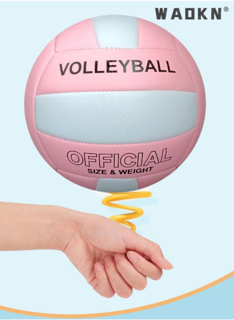 WAOKN Inflatable Soft Volleyball,Volleyball PU Leather Soft Outdoor Soft Adult Volleyball Explosion-proof Machine Sewing Standard No. 5 for Indoor, Competition,Training,Beach Volleyball（White and Pink）  - Image 2