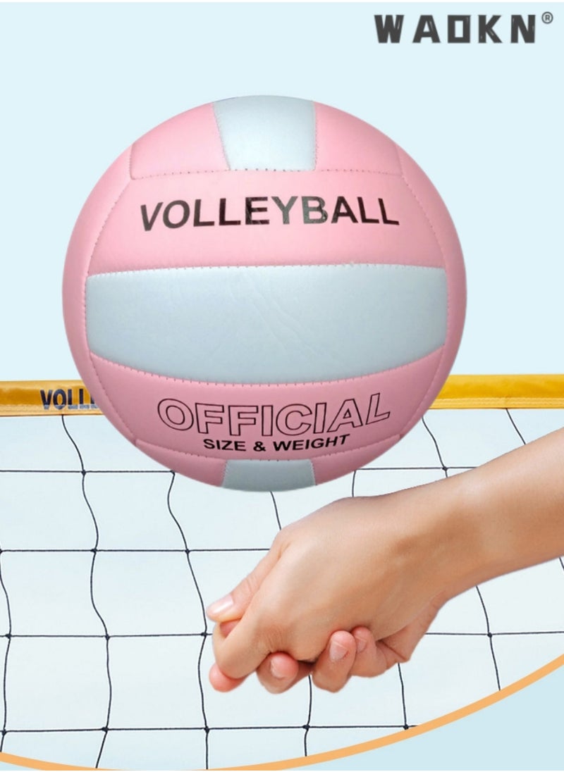 WAOKN Inflatable Soft Volleyball,Volleyball PU Leather Soft Outdoor Soft Adult Volleyball Explosion-proof Machine Sewing Standard No. 5 for Indoor, Competition,Training,Beach Volleyball（White and Pink）  - Image 3
