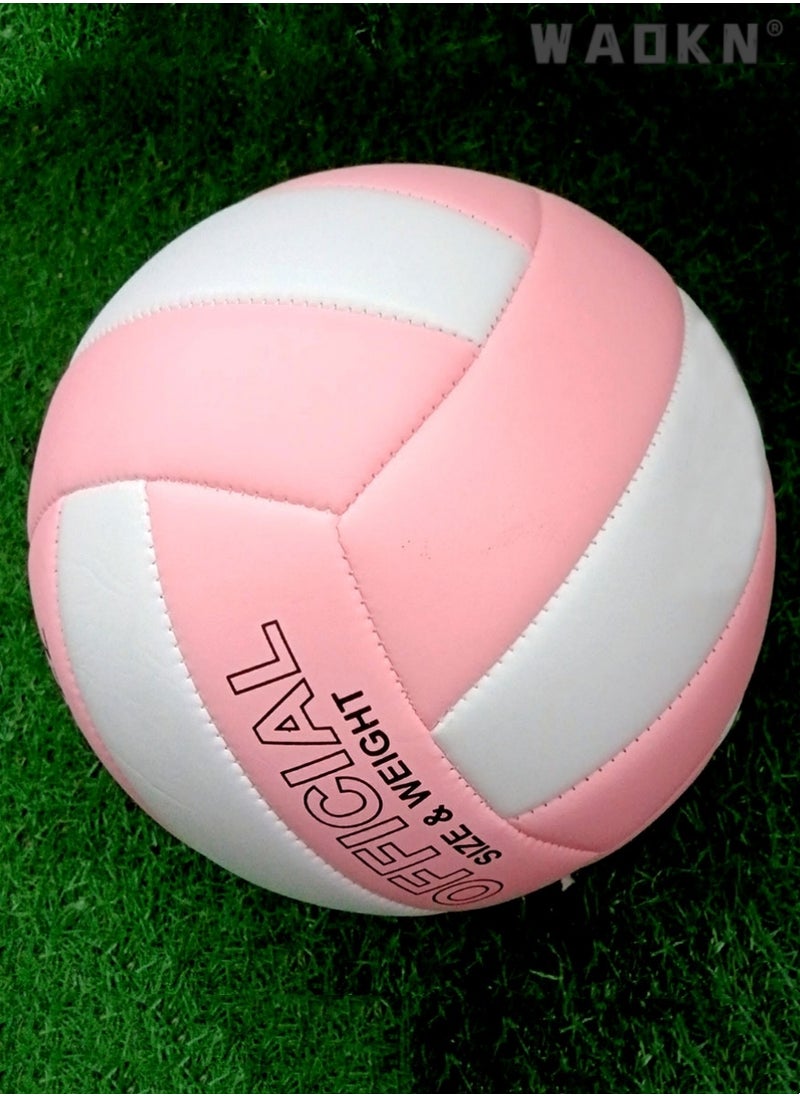 WAOKN Inflatable Soft Volleyball,Volleyball PU Leather Soft Outdoor Soft Adult Volleyball Explosion-proof Machine Sewing Standard No. 5 for Indoor, Competition,Training,Beach Volleyball（White and Pink）  - Image 4