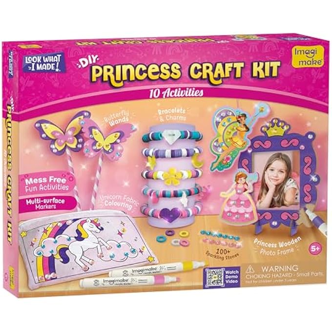 IMAGIMAKE PRINCESS CRAFT KIT FOR 5-12 YEARS | TOYS FOR GIRLS | 10 MESS-FREE ART & CRAFTS ACTIVITIES | DIY BRACELETS, UNICORN POUCH, BUTTERFLY WANDS & PHOTO FRAME | BIRTHDAY & CHRISTMAS GIFT FOR KIDS - Image 1