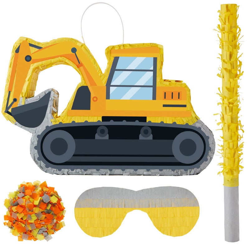 Lewtemi Digger Piatas for Birthday Party Construction Excavator Piata with Stick Blindfold Confetti for Adults Birthday Baby Shower Party Supplies - Image 3