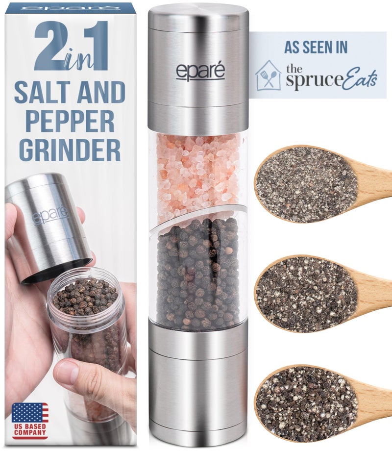 Epar 2 in 1 Salt and Pepper Grinder Combo  Dual Mill All in One  Stainless Steel Manual Salt  Pepper Mill  Refillable Himalayan Salt Grinder