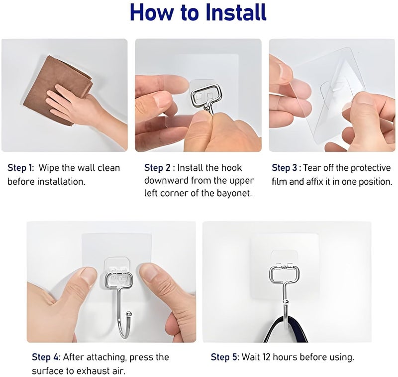 HavenFlix 15 PCS Large Adhesive Hooks for Wall Heavy Duty Waterproof Wall Hooks for Hanger Hooks Stainless Steel Towel and Coats Wall Hook to Use Inside Kitchen Bathroom Home and Office - Image 4