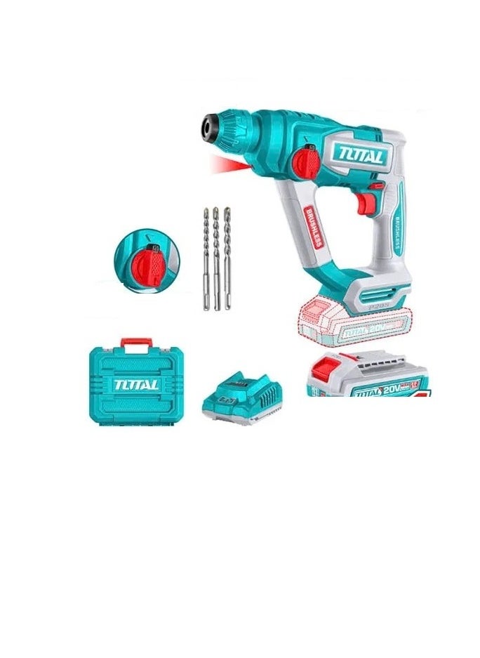 TOTAL TOTAL Cordless Rotary Hammer 20V – 3-in-1 Drilling, Hammer Drilling & Chiseling – 2.2 Joules Impact Energy, 4.5K BPM, Ergonomic Design, Includes 20V Lithium Battery & Charger – Ideal for Concrete, Masonry & Home Renovation  - Image 1