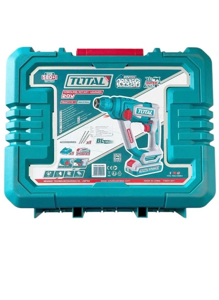 TOTAL TOTAL Cordless Rotary Hammer 20V – 3-in-1 Drilling, Hammer Drilling & Chiseling – 2.2 Joules Impact Energy, 4.5K BPM, Ergonomic Design, Includes 20V Lithium Battery & Charger – Ideal for Concrete, Masonry & Home Renovation  - Image 4