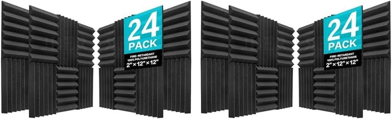 48 Pack Charcoal Acoustic Panels 2" X 12" X 12" Studio Foam Wedges Fireproof Soundproof Padding Wall Panels(NOT FOAMY)